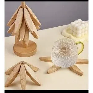 Wood Tree Coaster Set Reusable Wooden Coaster Hot Pad Trivet Solid Oak New
