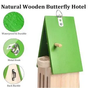 Wooden Butterfly House W/ Feeder - Wildlife World Butterfly Shelter Hotel