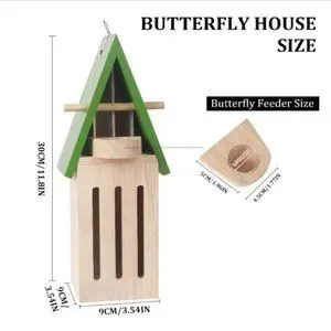 Wooden Butterfly House W/ Feeder - Wildlife World Butterfly Shelter Hotel