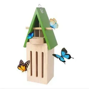 Wooden Butterfly House w/ Feeder - Wildlife World Butterfly Shelter Hotel