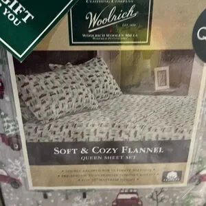 Woolrich Cotton Flannel Winter Christmas Trucks Queen Sheet Set