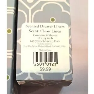 World Market Scented Drawer Liners Clean Linen 5 PKGs 18" X 24"