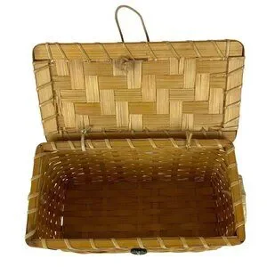 Woven Wicker Lidded Box For Index Cards Recipes Clippings Boho Farmhouse Storage