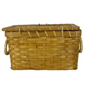 Woven Wicker Lidded Box for Index Cards Recipes Clippings Boho Farmhouse Storage