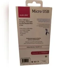 Xavier Micro USB "A" Charging Date Cable Braided Wire NIB