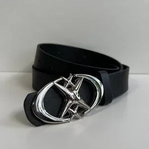 Y2k 2000s Chrome Star Futuristic Star Emblem Black And Silver Grunge Emo Belt