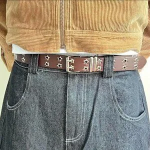 Y2k 2000s Vintage Brown Silver Star Studded Goth Emo Belt