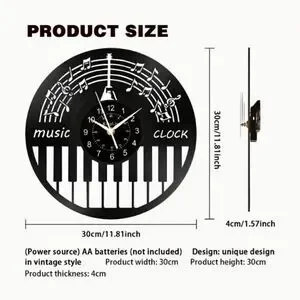 Y2K Retro Laser Cut Vinyl Record Album Wall Clock Eclectic Jazz Music Piano