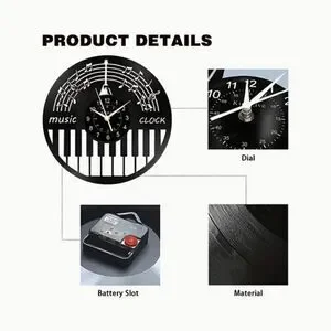Y2K Retro Laser Cut Vinyl Record Album Wall Clock Eclectic Jazz Music Piano