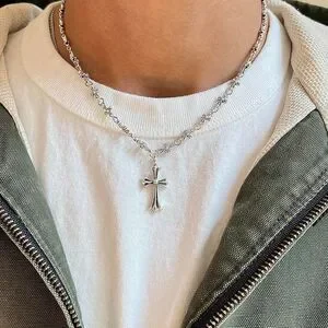 y2k style grunge silver cross pendant necklace
