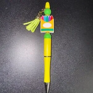 Yellow And Green Decorative Pen With Crayons And Tassel Fun Fancy Pen