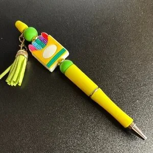Yellow and Green Decorative Pen with crayons and tassel Fun Fancy Pen