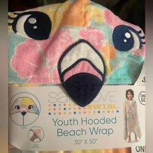 Youth (One Size) Pastel Colored Hooded 30”x50” Tropical Flamingo Bath/Beach Wrap