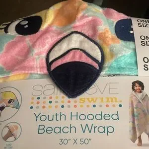 Youth (One Size) Pastel Colored Hooded 30”x50” Tropical Flamingo Bath/Beach Wrap