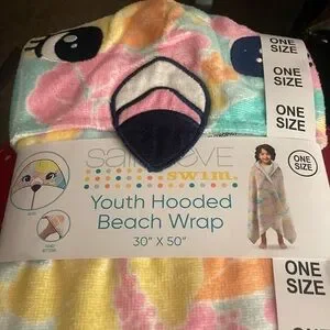 Youth (One Size) pastel colored Hooded 30”x50” Tropical Flamingo Bath/Beach Wrap
