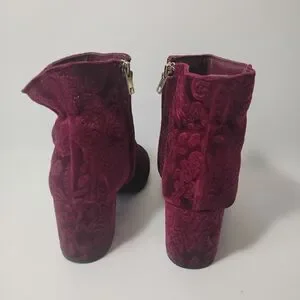 ZigiSoho Nydia Women's Size 9 Burgundy Velvet Brocade Style Zip Up Ankle Boots